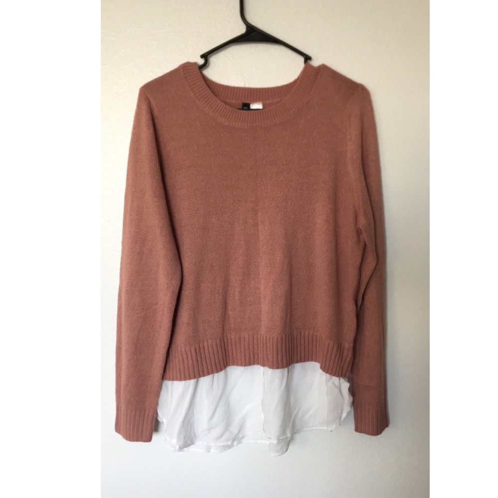 Faux button down under knit sweater